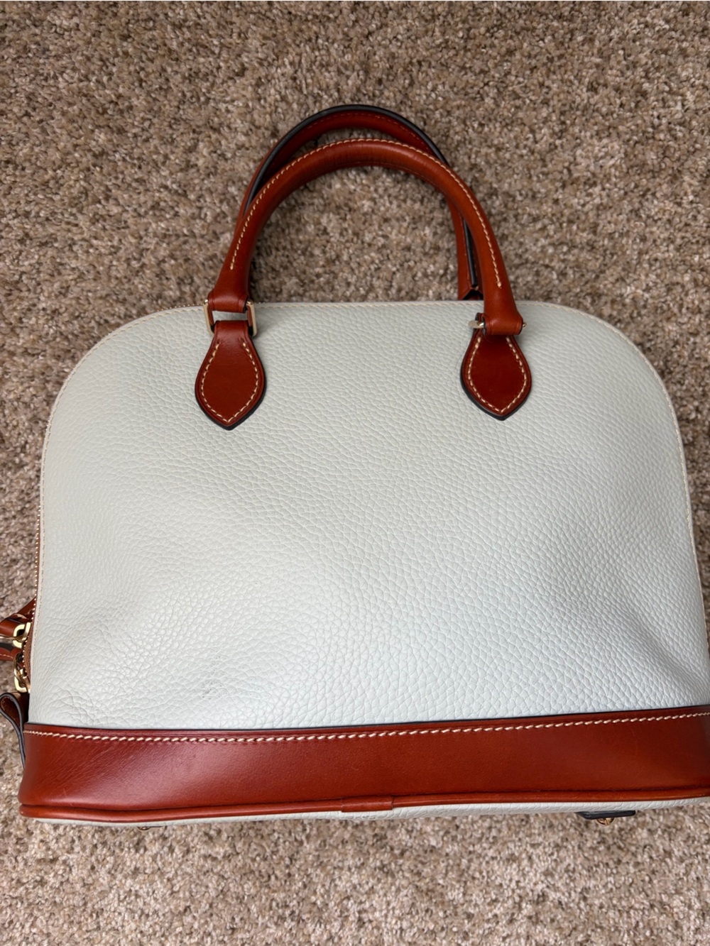 Dooney & Bourke Cream/grey Satchel with Saddle Brown Trim - Picture 2 of 8